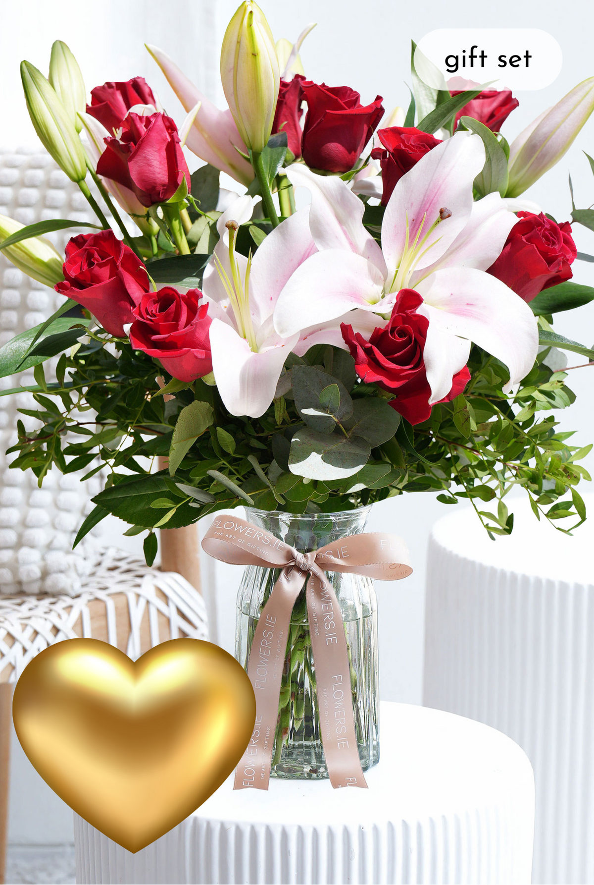 Red Roses and Pink Lily - Vase