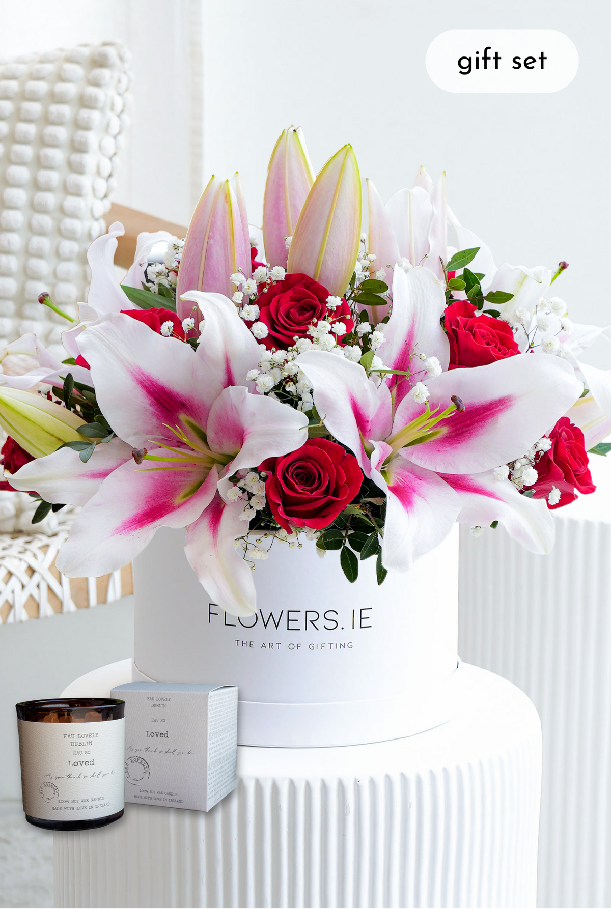 Red Roses and Pink Lily - Hatbox