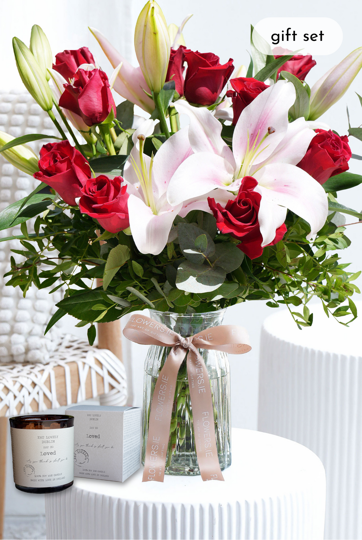 Red Roses and Pink Lily - Vase