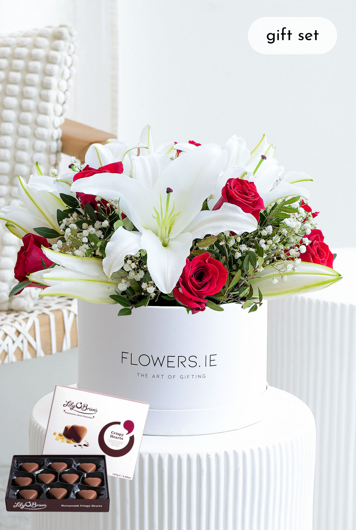 Red Roses and White Lily - Hatbox