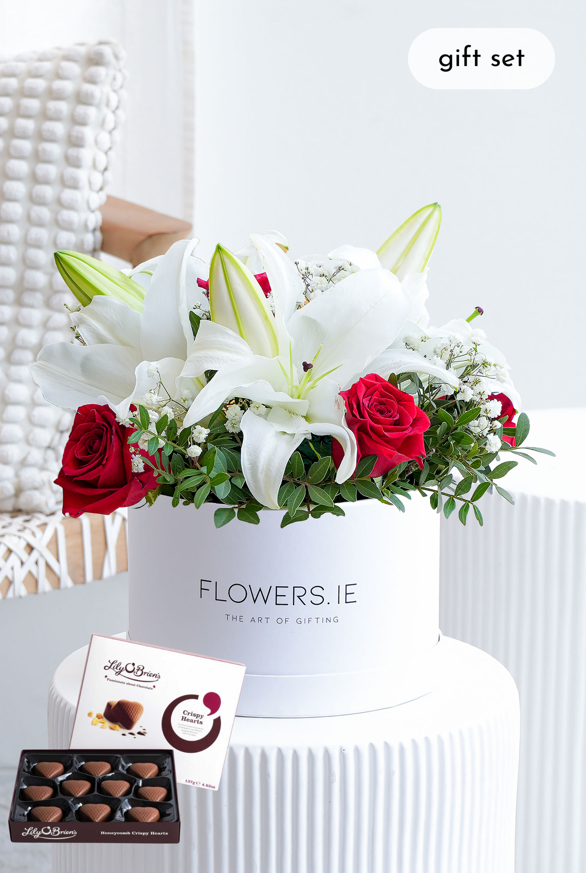 Red Roses and White Lily - Hatbox