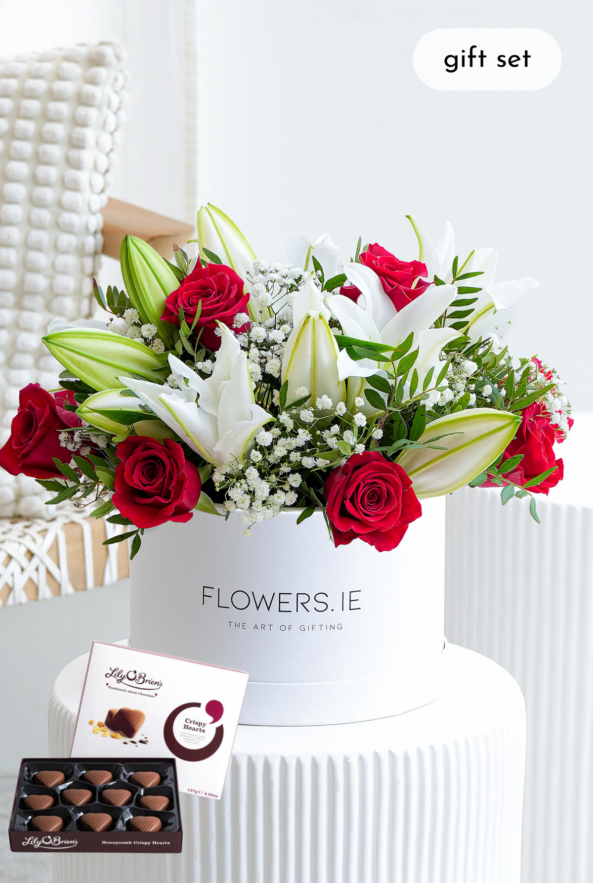 Red Roses and White Lily - Hatbox