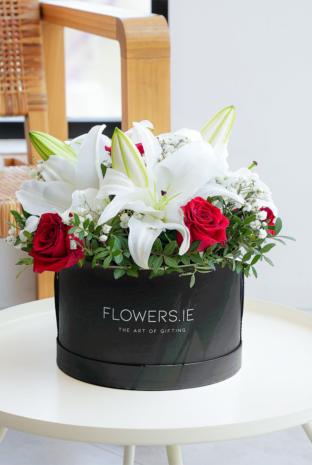 Red Roses and White Lily - Hatbox