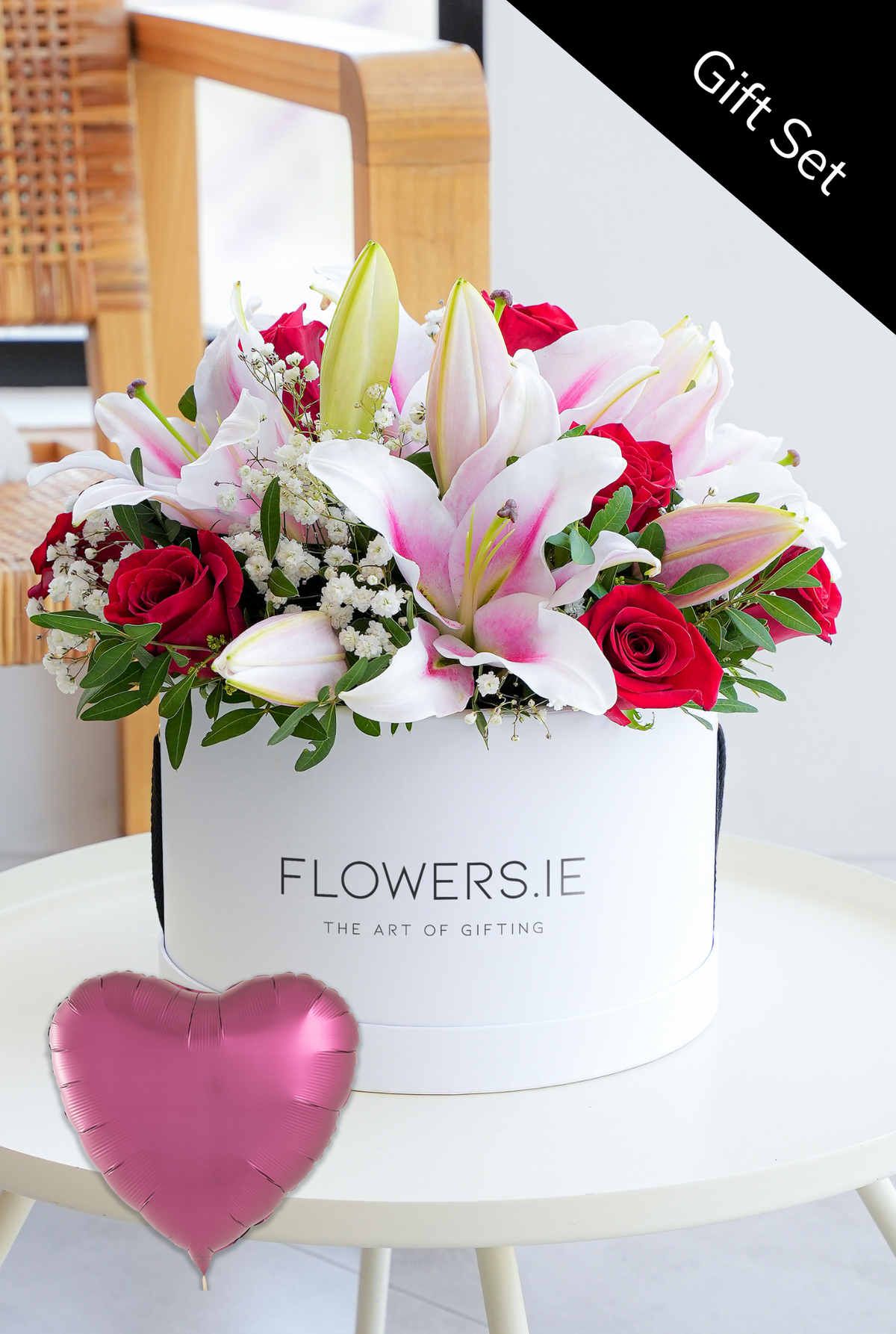 Red Roses and Pink Lily - Hatbox