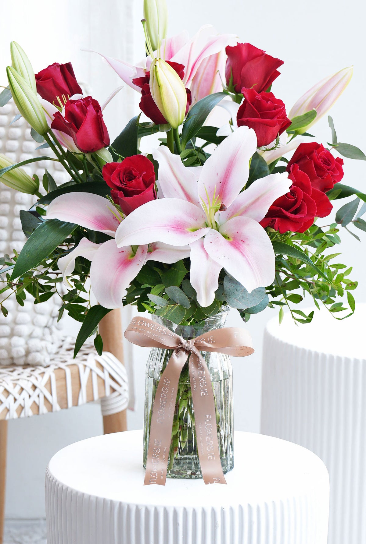 Red Roses and Pink Lily - Vase