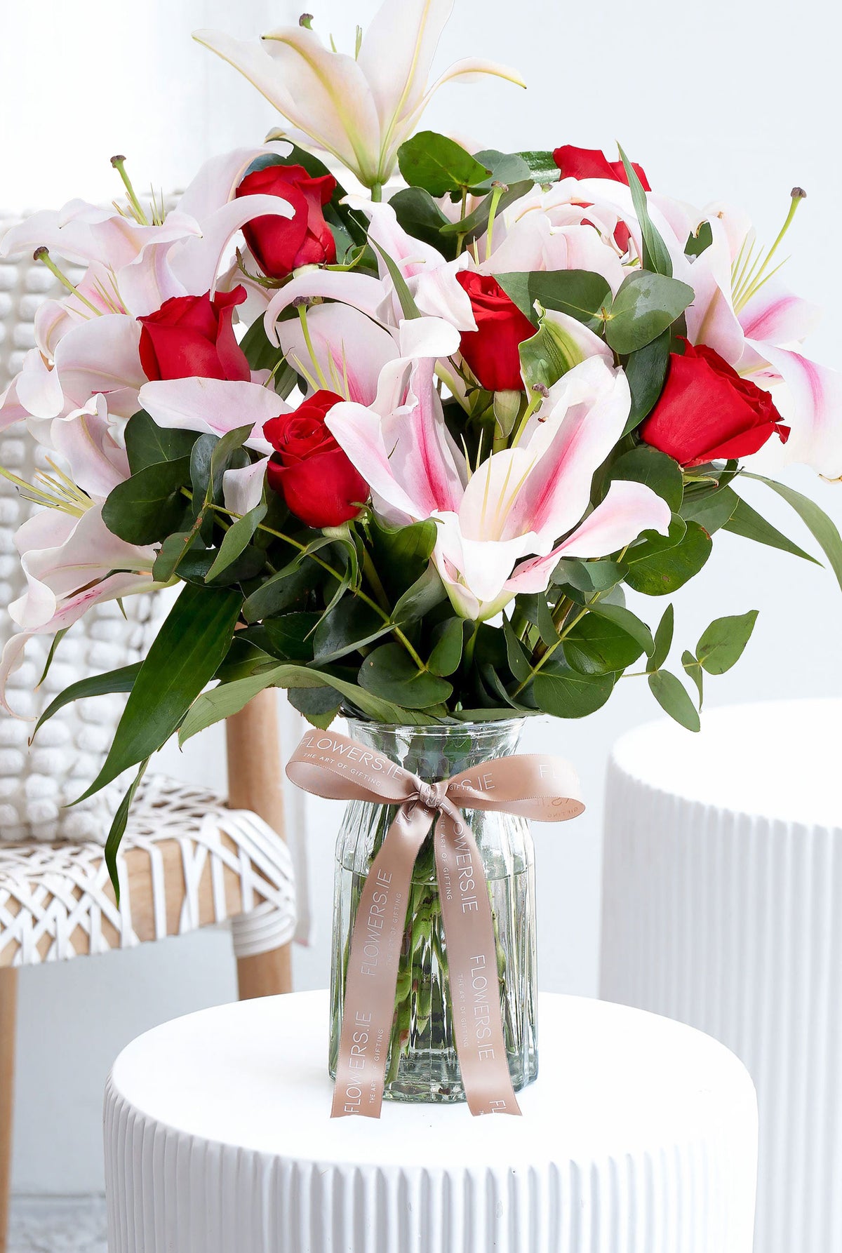 Red Roses and Pink Lily - Vase