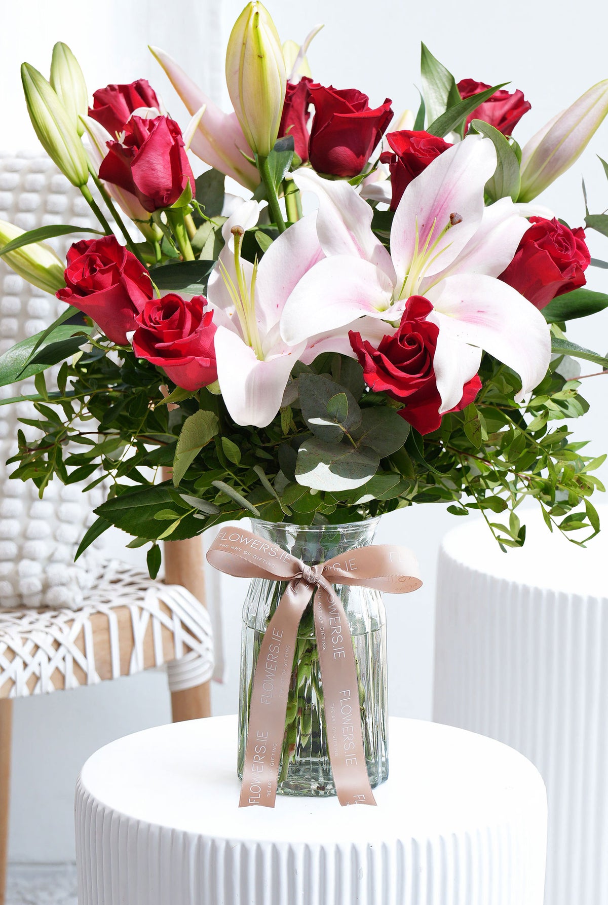 Red Roses and Pink Lily - Vase