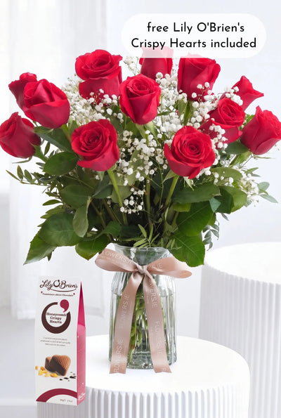 12 Long Stem Red Roses - Vase