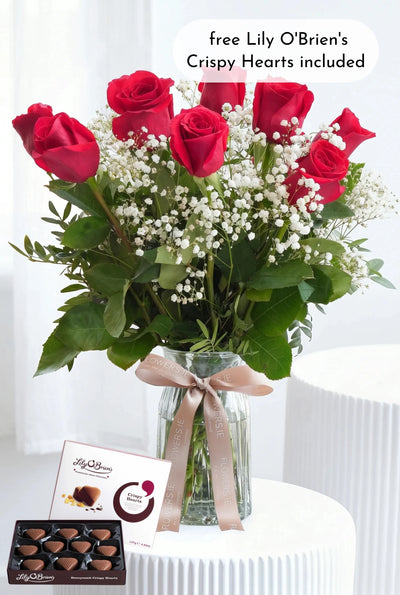 12 Long Stem Red Roses - Vase