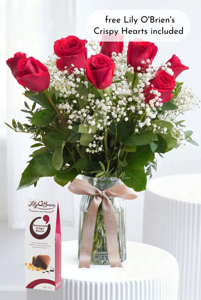 12 Long Stem Red Roses - Vase