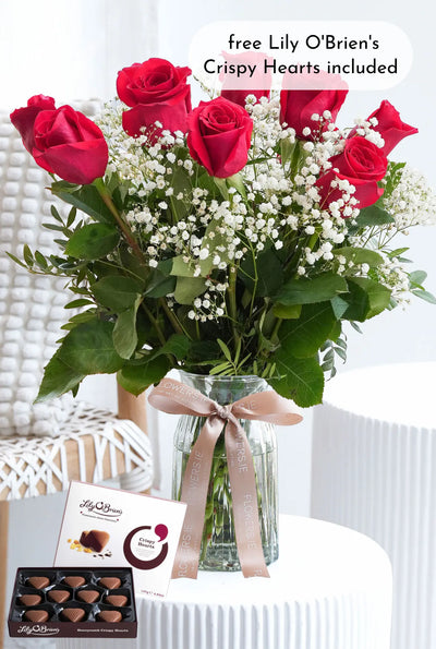 12 Long Stem Red Roses - Vase