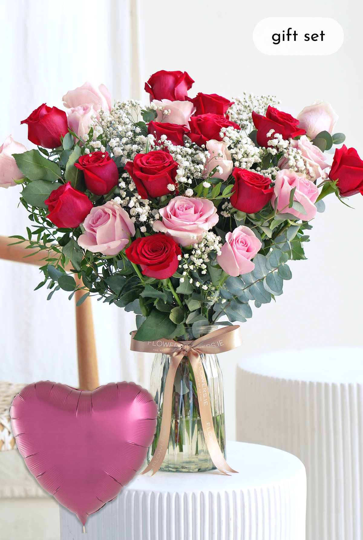 Valentine 24 Luxury Red and Pink Roses - Vase