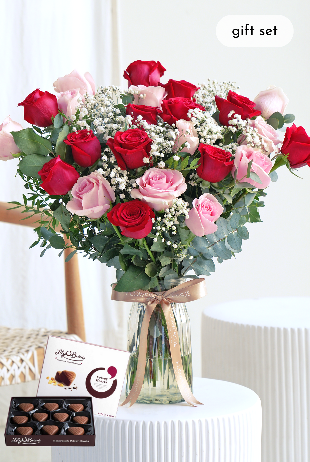 Valentine 24 Luxury Red and Pink Roses - Vase