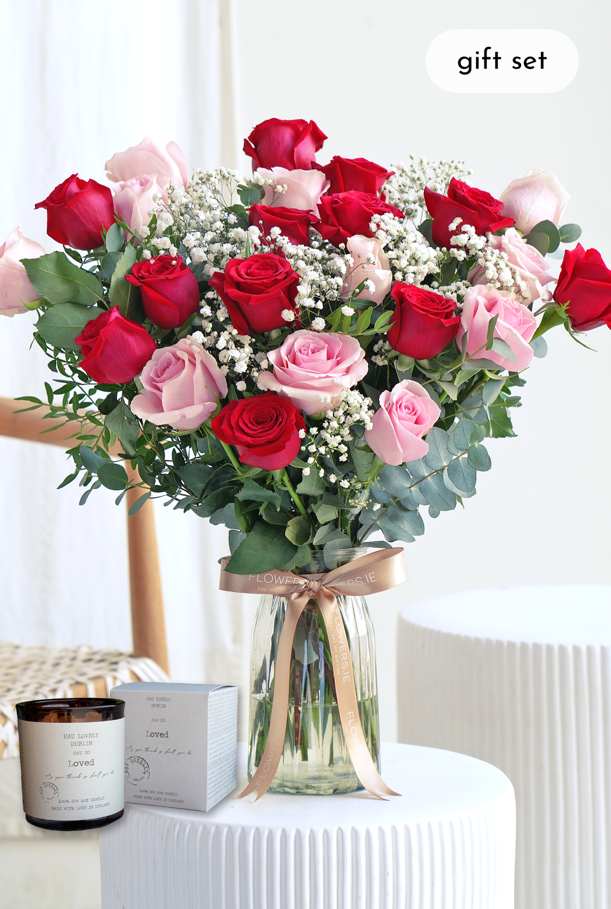 Valentine 24 Luxury Red and Pink Roses - Vase