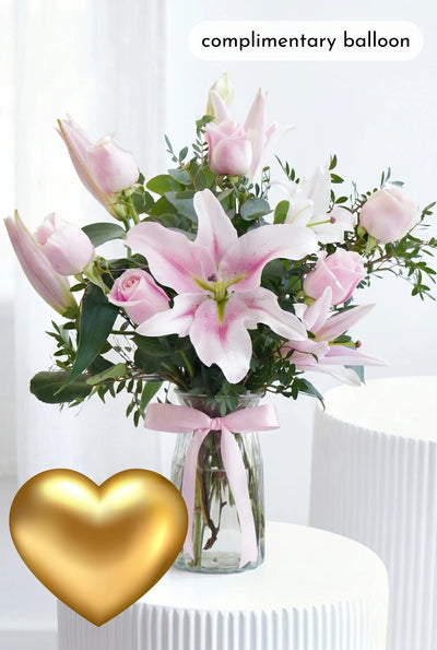 Pink Roses and Pink Lily - Vase