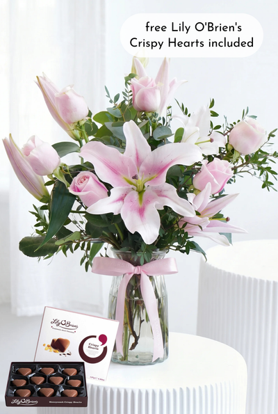 Pink Roses and Pink Lily - Vase