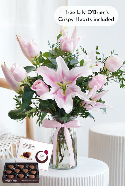 Pink Roses and Pink Lily - Vase