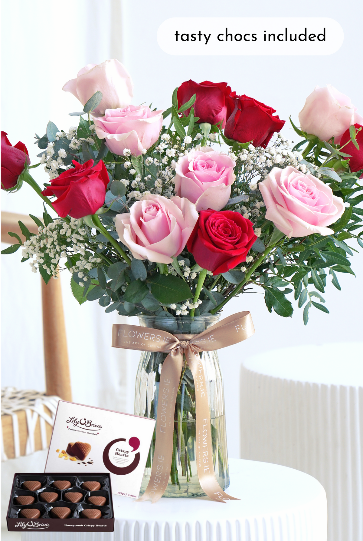 Valentine 12 Luxury Red and Pink Roses - Vase