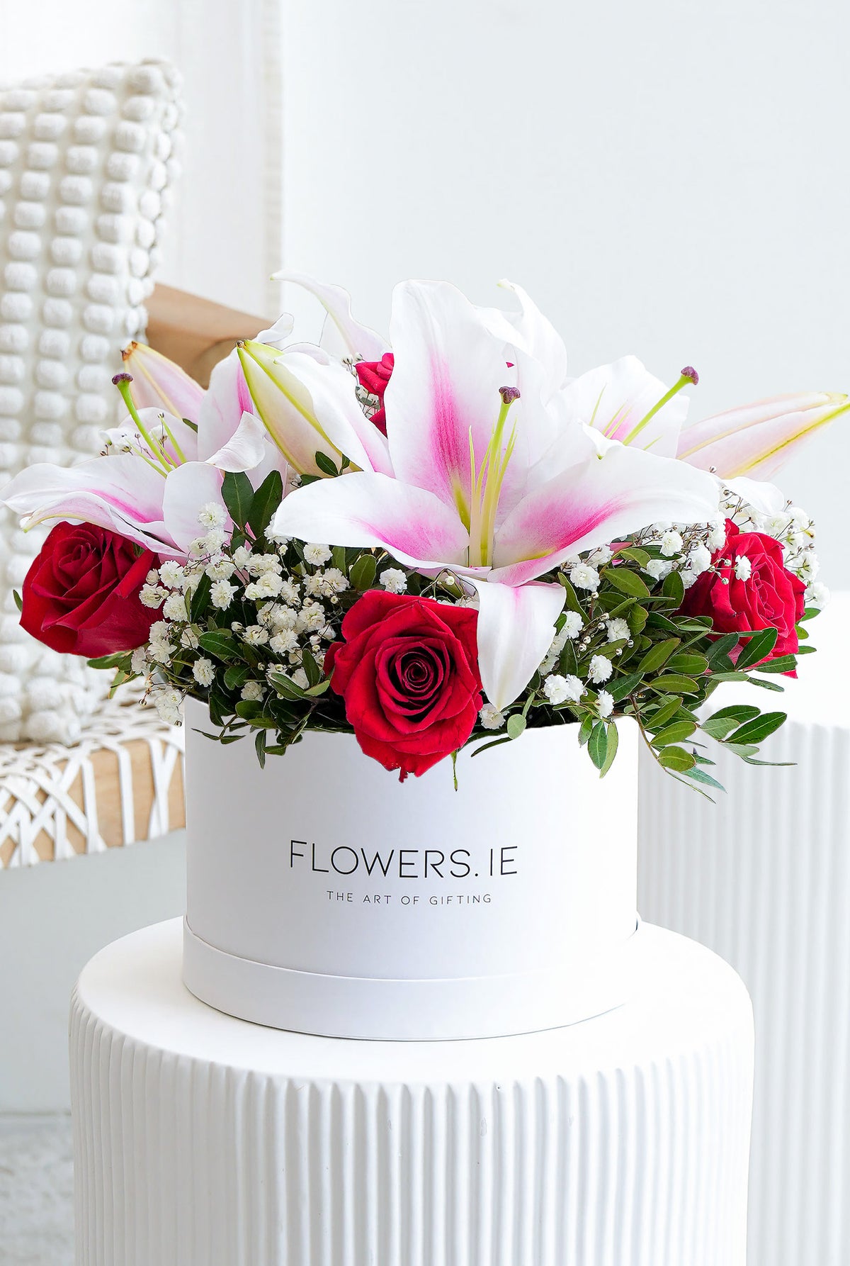 Red Roses and Pink Lily - Hatbox