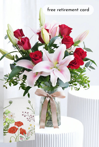 Red Roses and Pink Lily - Vase
