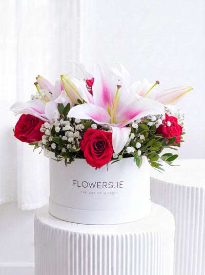 Red Roses and Pink Lily - Hatbox