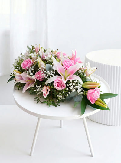 Pink Roses and Pink Lily Funeral Spray