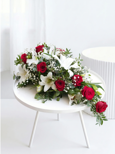 Red Roses and White Lily Funeral Spray
