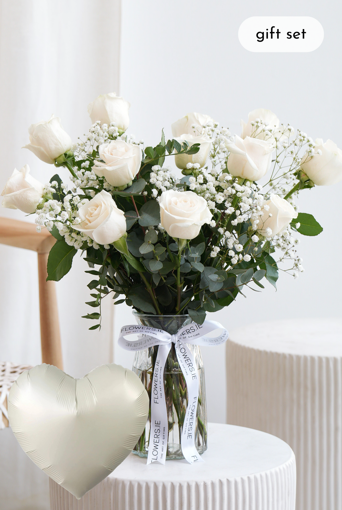 Valentine 12 Elegant White Roses - Vase