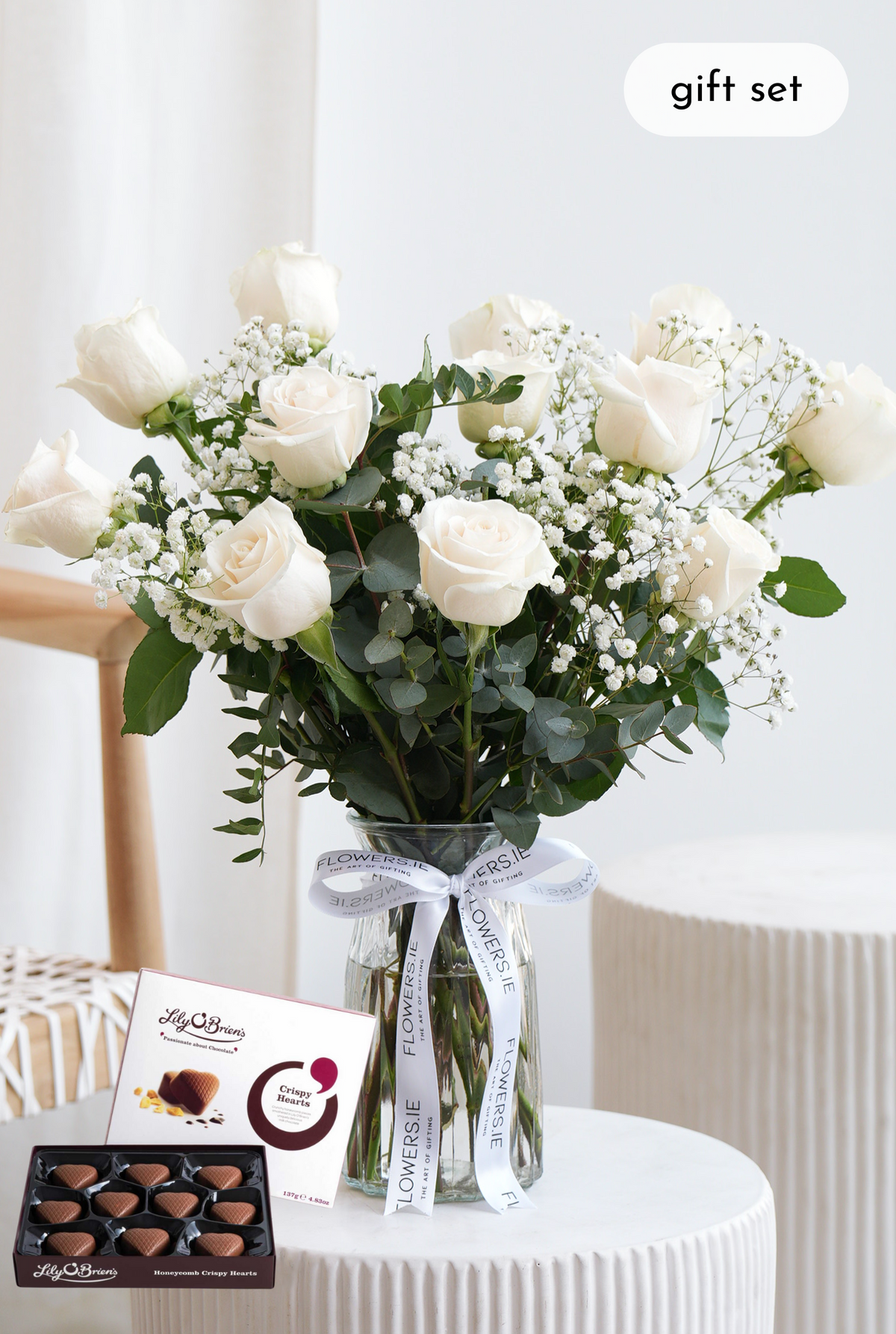 Valentine 12 Elegant White Roses - Vase