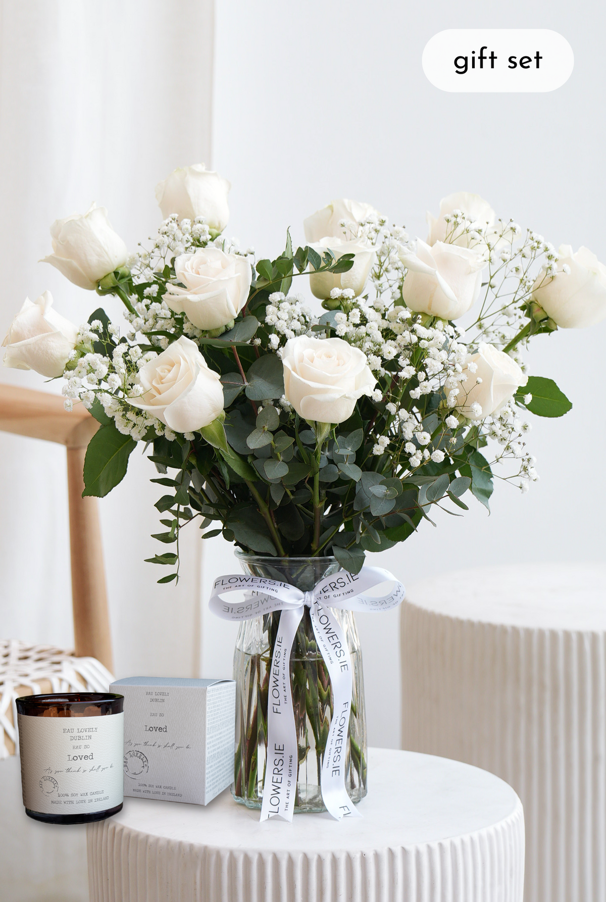 Valentine 12 Elegant White Roses - Vase