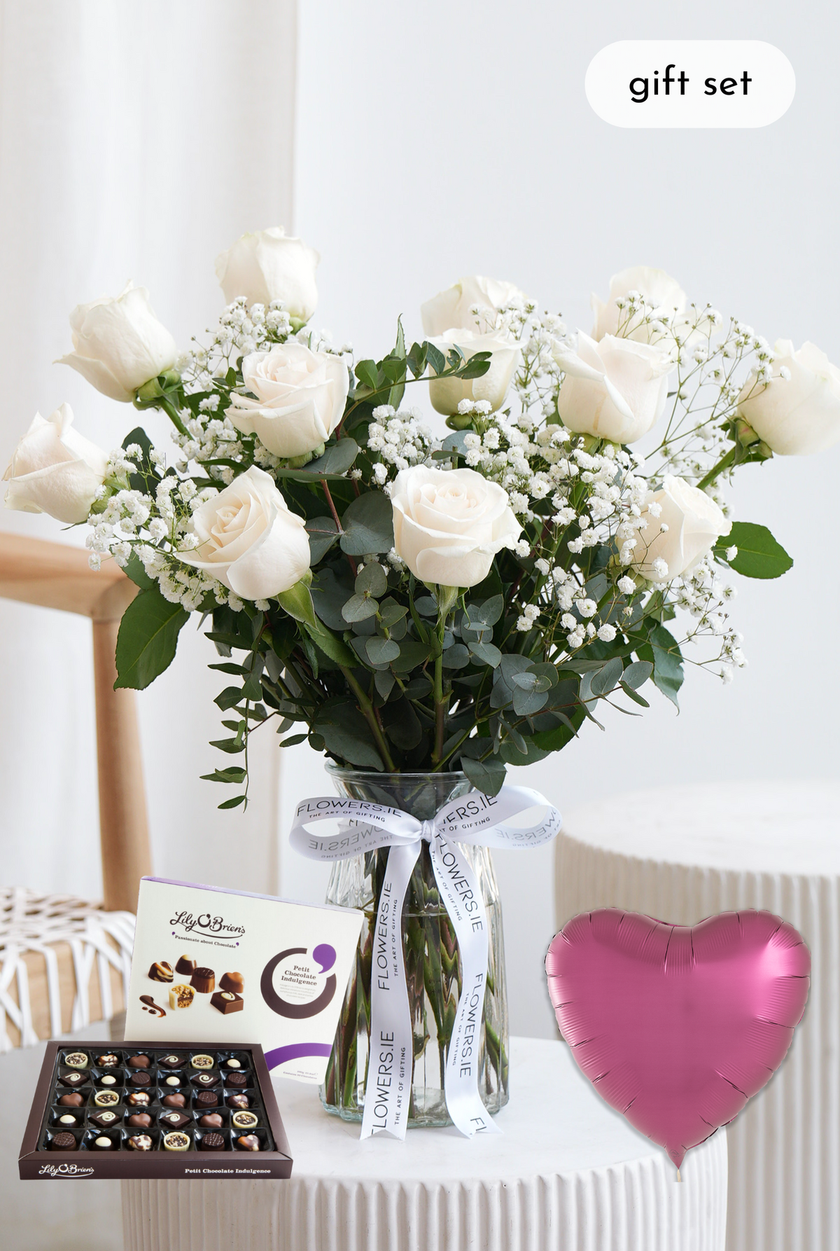 Valentine 12 Elegant White Roses - Vase