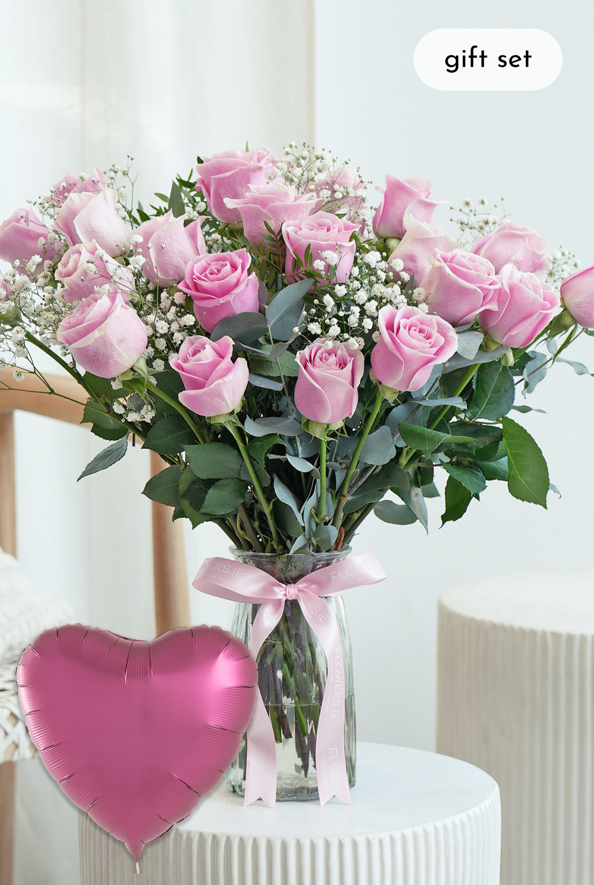 Valentine 24 Pretty Pink Roses - Vase