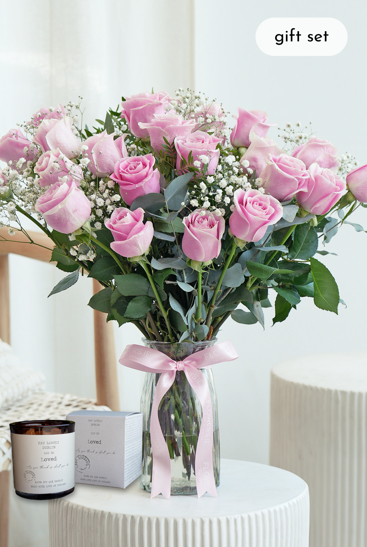 Valentine 24 Pretty Pink Roses - Vase