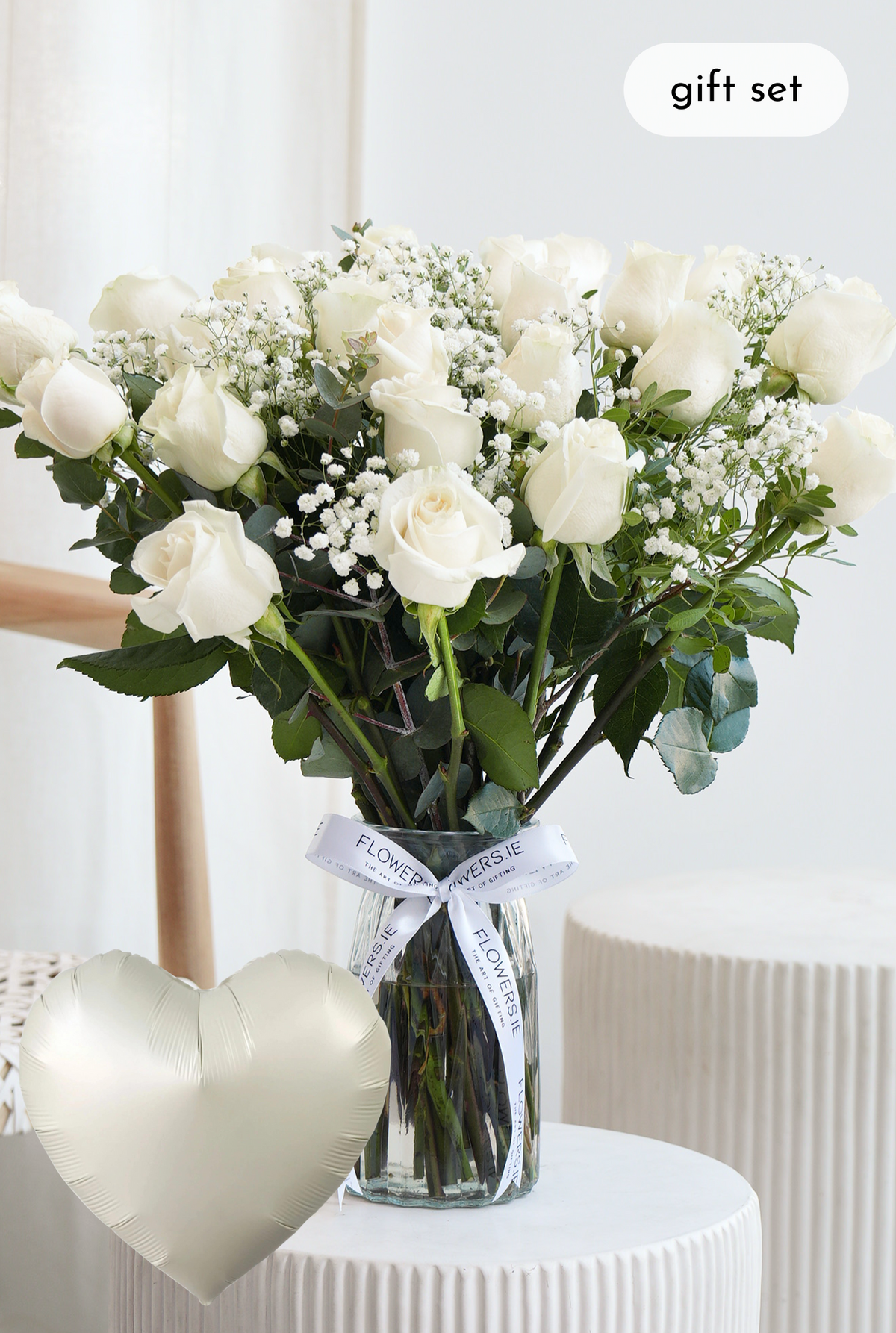 Valentine 24 Elegant White Roses - Vase