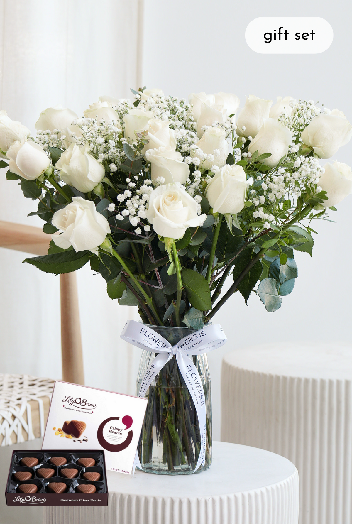 Valentine 24 Elegant White Roses - Vase