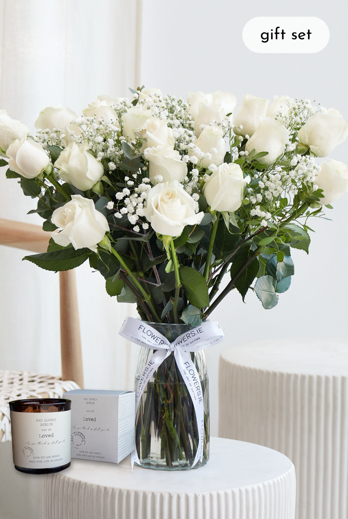 Valentine 24 Elegant White Roses - Vase