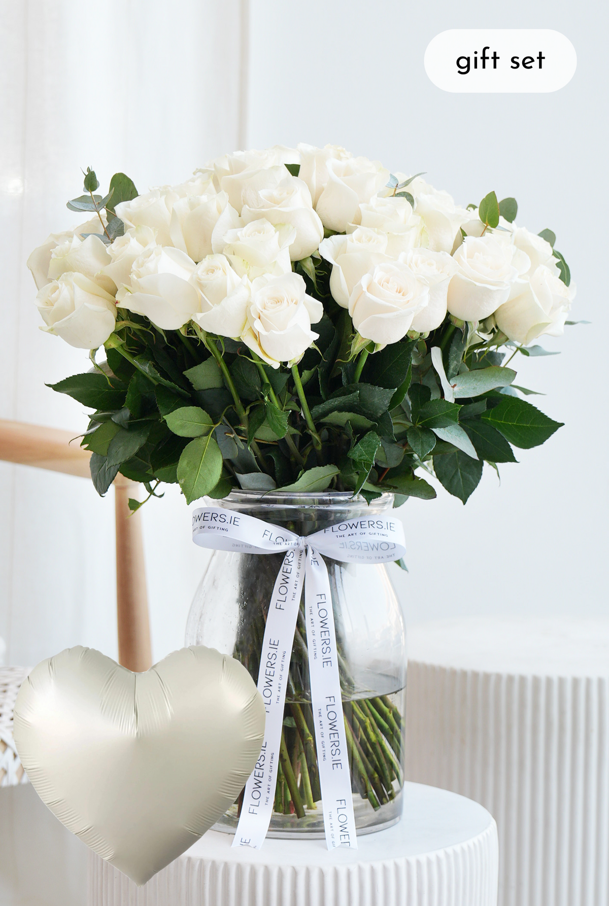 Valentine 50 White Roses Supreme - Vase