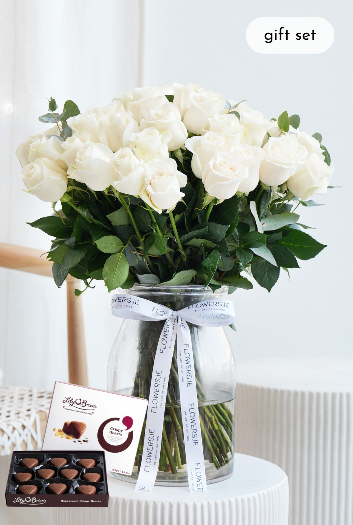 Valentine 50 White Roses Supreme - Vase