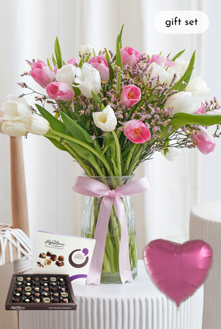 Valentine Pink and White Tulips - Vase