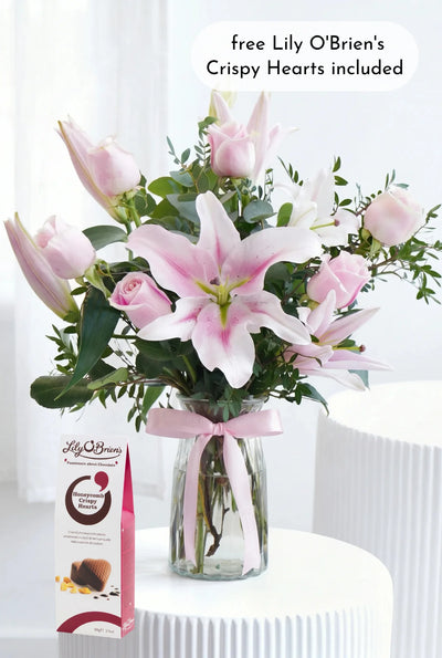 Pink Roses and Pink Lily - Vase