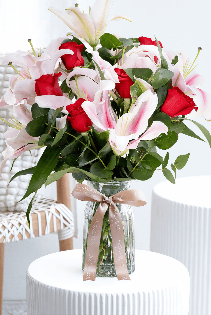 Mother's Day Red Roses and Pink Lily - Vase