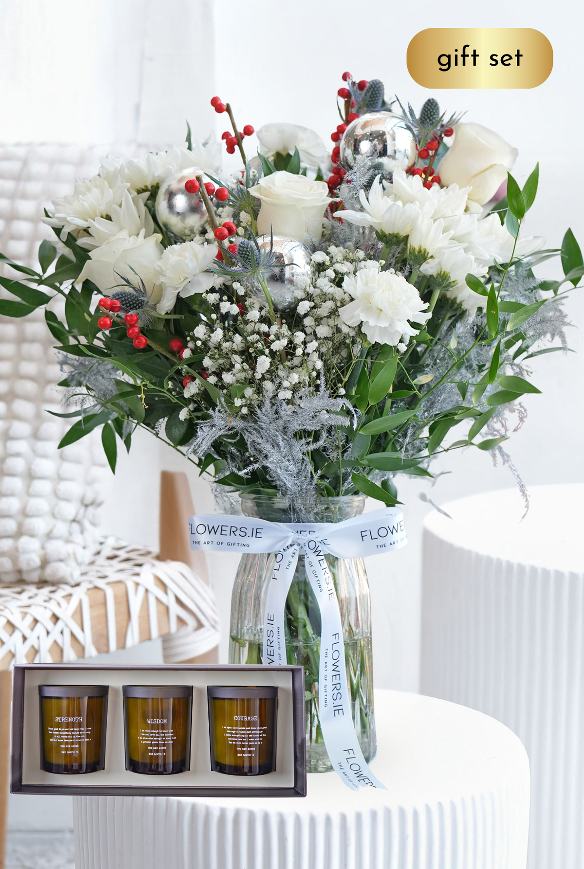 Perfect White Christmas - Vase with Candle