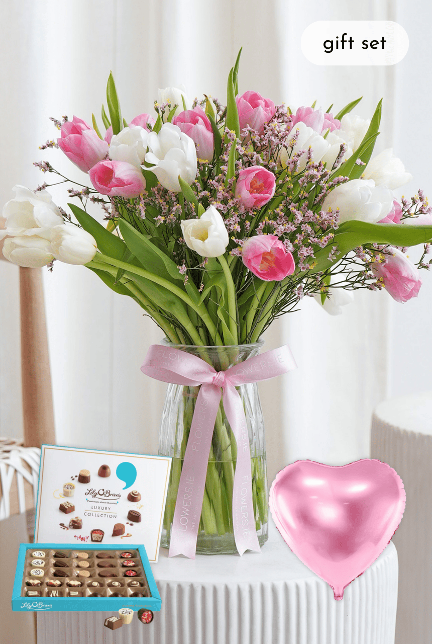 Valentine Pink and White Tulips - Vase