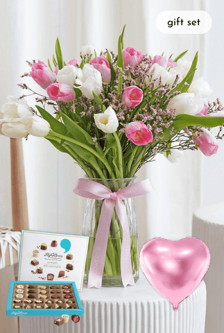 Valentine Pink and White Tulips - Vase