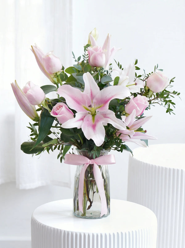 Pink Roses and Pink Lily - Vase