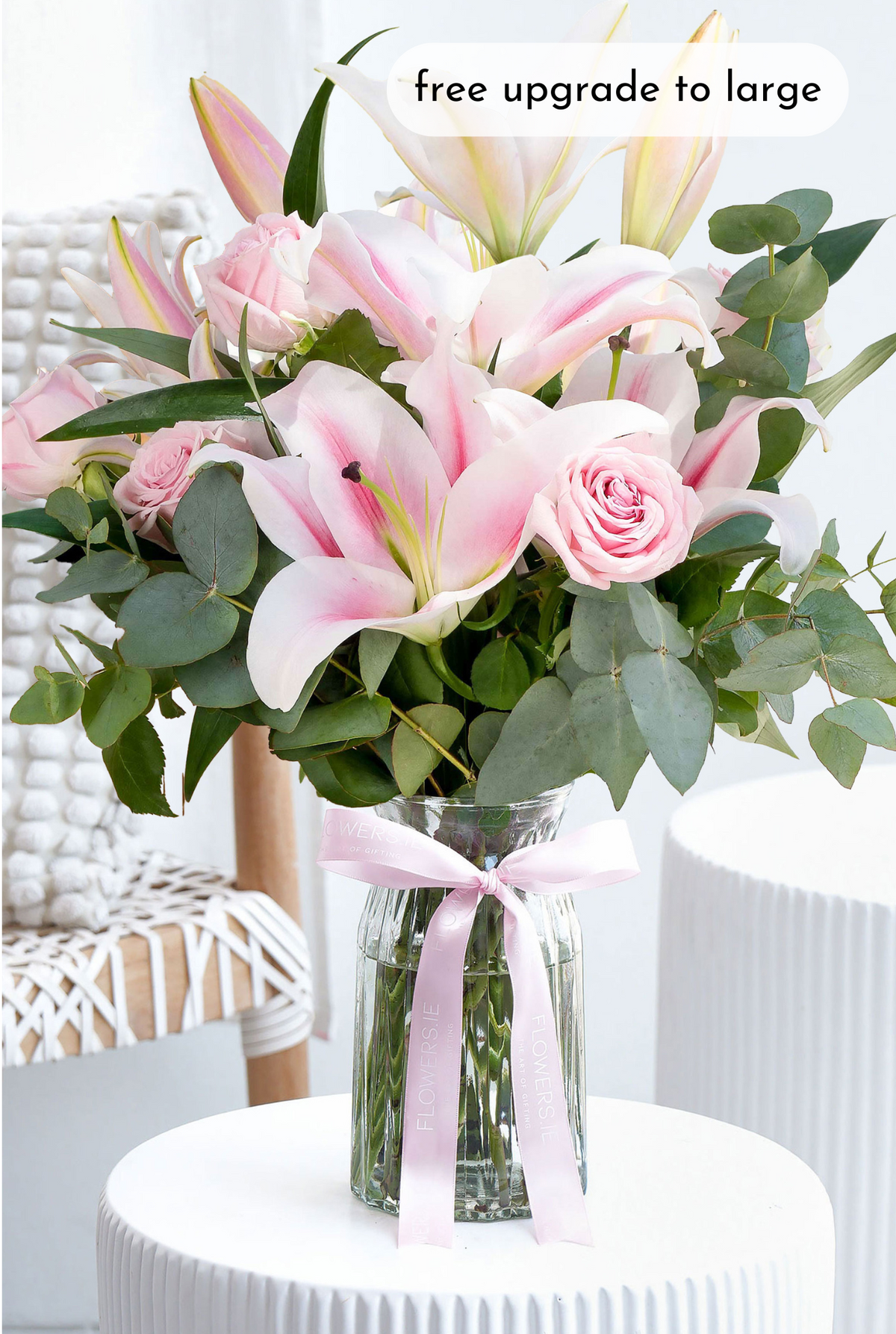 Christmas Pink Roses and Pink Lily - Vase