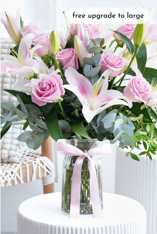 Pink Roses and Pink Lily - Vase