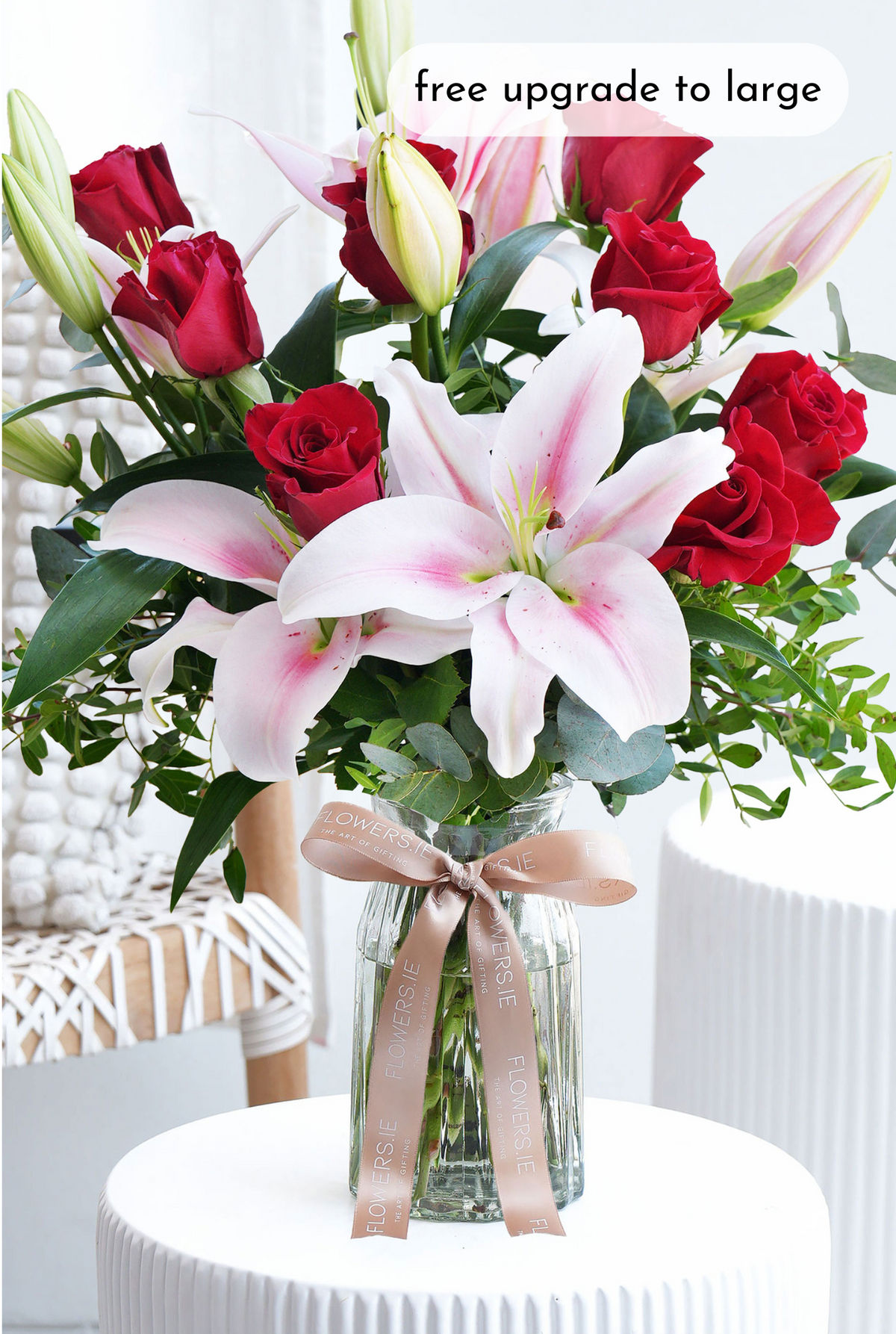 Red Roses and Pink Lily - Vase