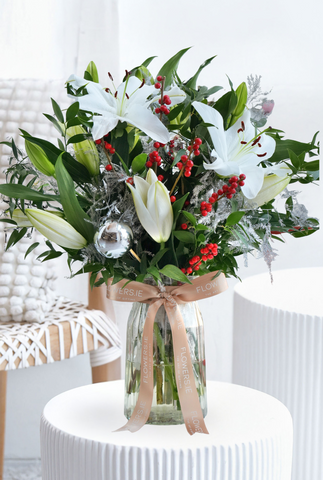 White Scented Lily Christmas - Vase