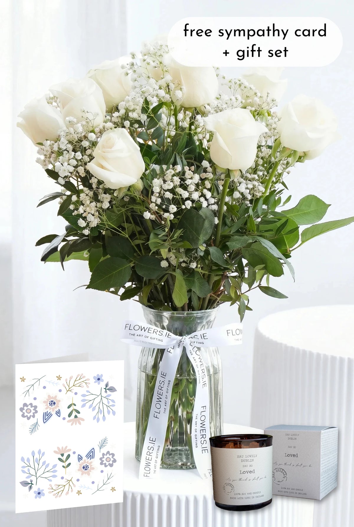 Sympathy 12 White Roses - Vase